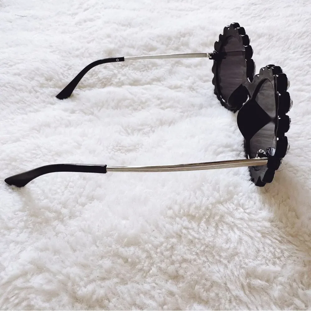 Diana Black & White Round Crystal Embellished Sunglasses - Picture 6 of 9